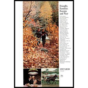 1967 Visit Ontario Canada Travel Vacation Guide Vintage Print Ad Fall Leaves Art